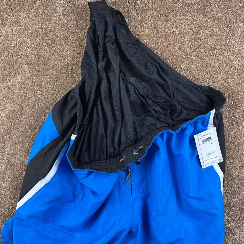 Nike Swim Trunks Mens XXL Blue Black‎ White Colorblock Shorts NESSC602 NWT